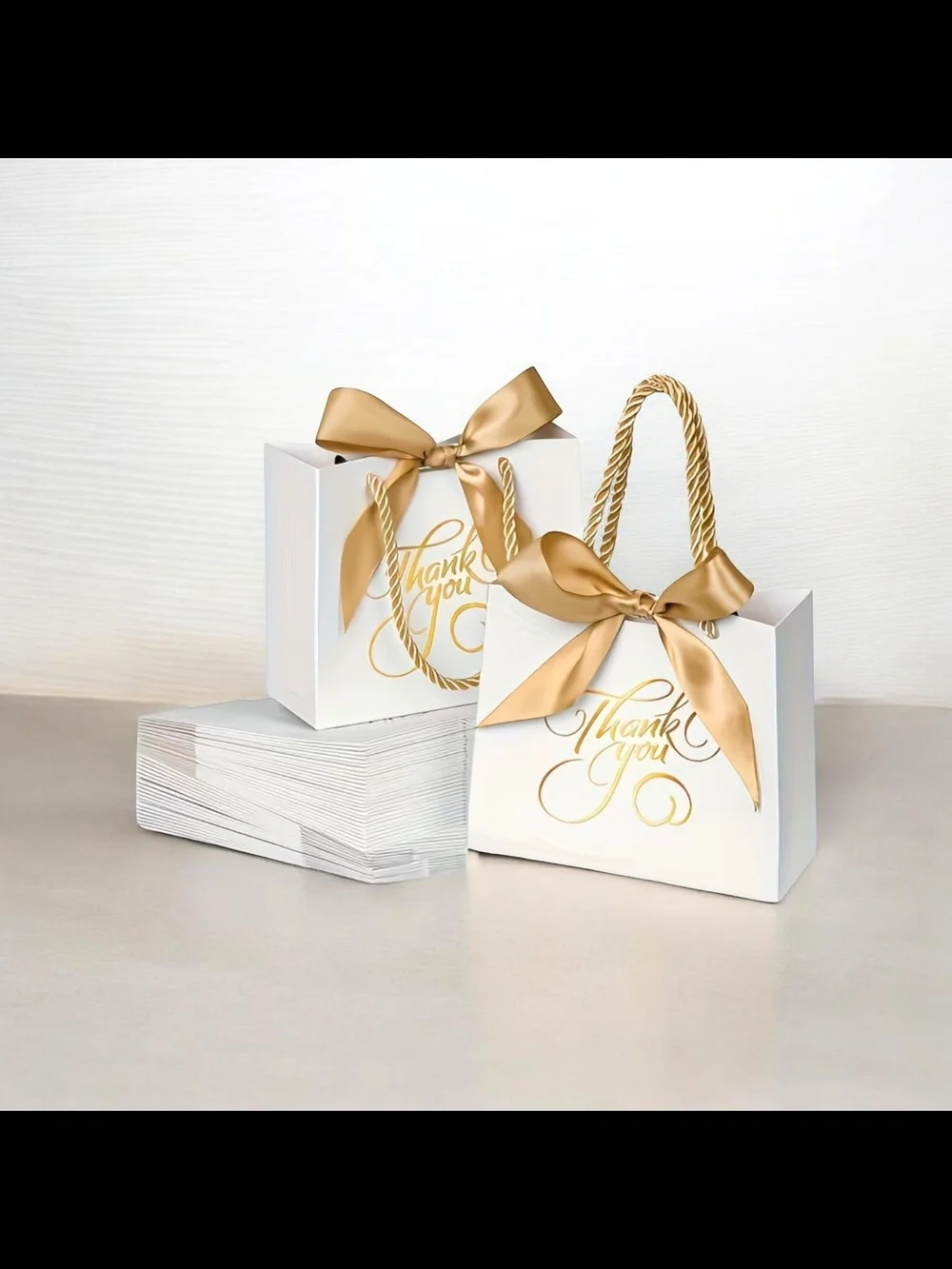 Bulk Set of 50 Small Thank You Bags with Handles, Measuring 5.5 by 2.5 by 4.7 In